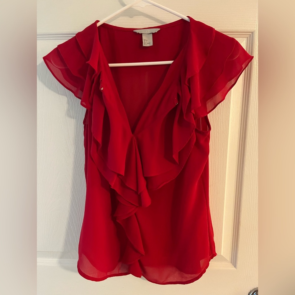 H&M Red Ruffle Blouse - Picture 3 of 5
